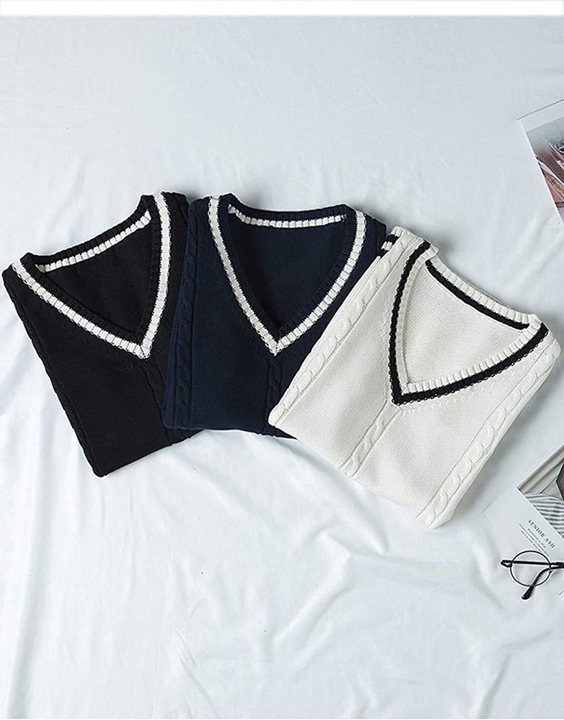 Women's Sweater Vest Pullover Sweater Jumper V Neck Ribbed Knit Acrylic Stripe Lantern Sleeve Summer Spring Fall Regular Home Daily Stylish Casual Soft Long Sleeve Geometric Color Block Black White 2023 - US $25.99 –P3