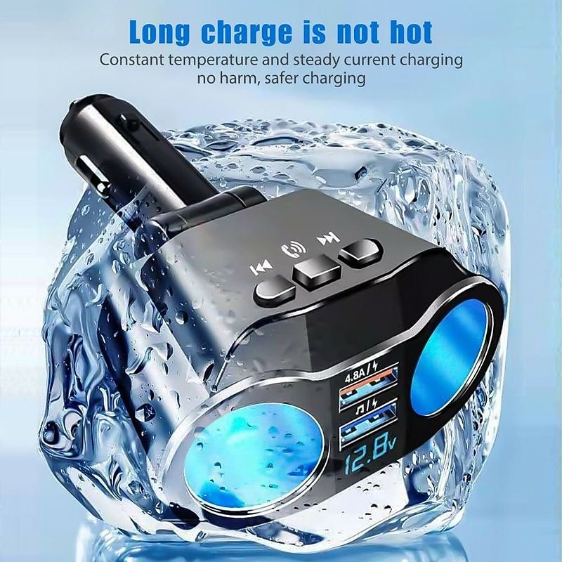 Bluetooth 5.0 Dual USB Car Charger - 4.8A Fast Charging Adapter, Cigarette Lighter Socket Splitter for Phone Charging 2025 - $20.99 –P6