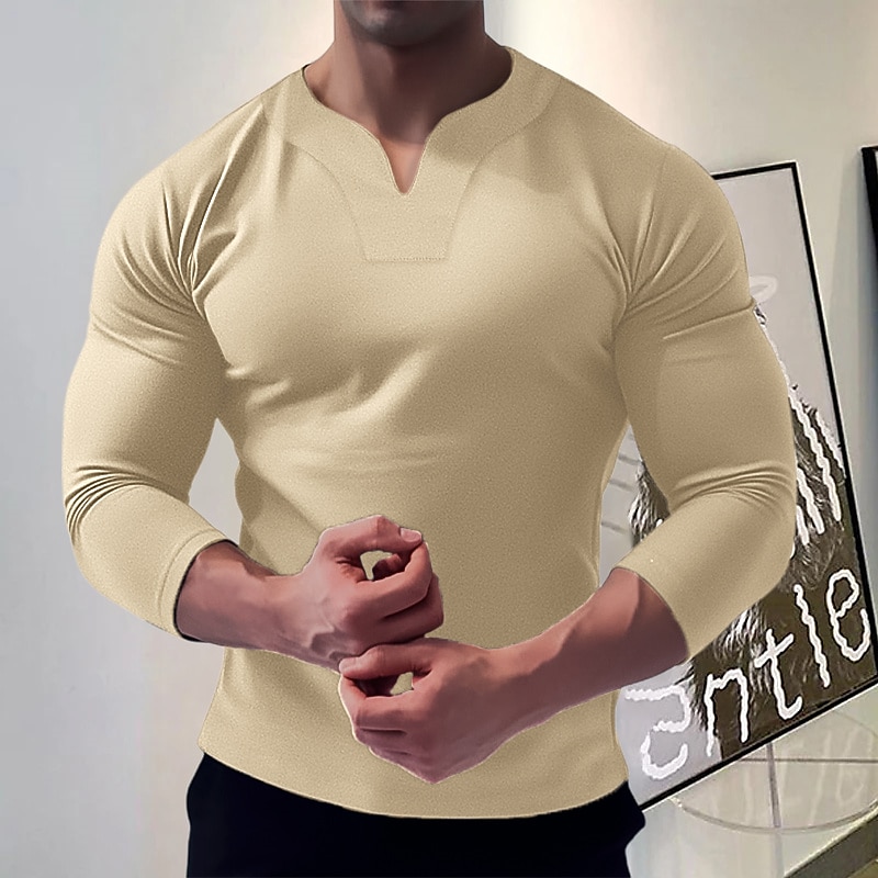 Herren T Shirt T-Shirt Langarmshirt Langarm V Ausschnitt Frühling & Herbst Einfach Mode Designer Basic Urlaub Straße Ausgehen Schwarz Weiß Marineblau Top T-Shirt für Herren 2025 - $13.49 –P5