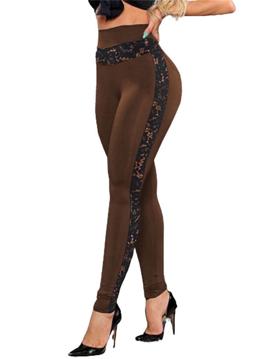 Women's Pants Trousers Leggings Fashion Sexy Casual Full Length High Waist Plaid Lace Patchwork Breathability Comfortable Micro-elastic Outdoor Yoga Daily Wear Wine Black Brown Dark Blue Fall Winter 2025 - $18.99 –P3