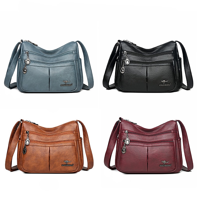 női műbőr crossbody táska - több zsebes vállas kézitáska cipzárral a mindennapi alkalmi használatra 2025 - $24.99 –P9
