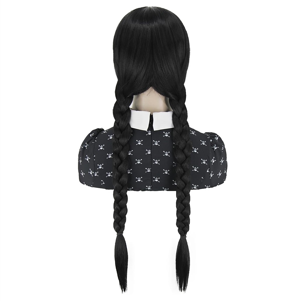 Pelucas de los miércoles addams para mujeres y niñas, pelucas largas negras trenzadas para niñas, lindas y suaves pelucas de carnaval 2025 - $12.99 -P3