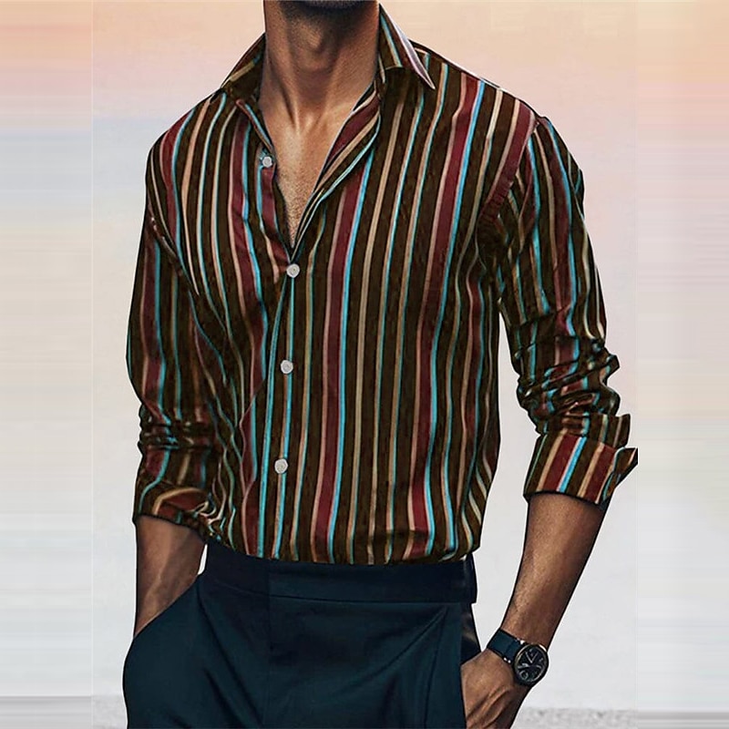 Hombre Camisa camisa occidental Camisa vaquera Raya Exterior Calle Rojo Azul Morado Gris Manga Larga Cuello Vuelto Otoño invierno Ropa Botones 2026 - $27.99 –P1