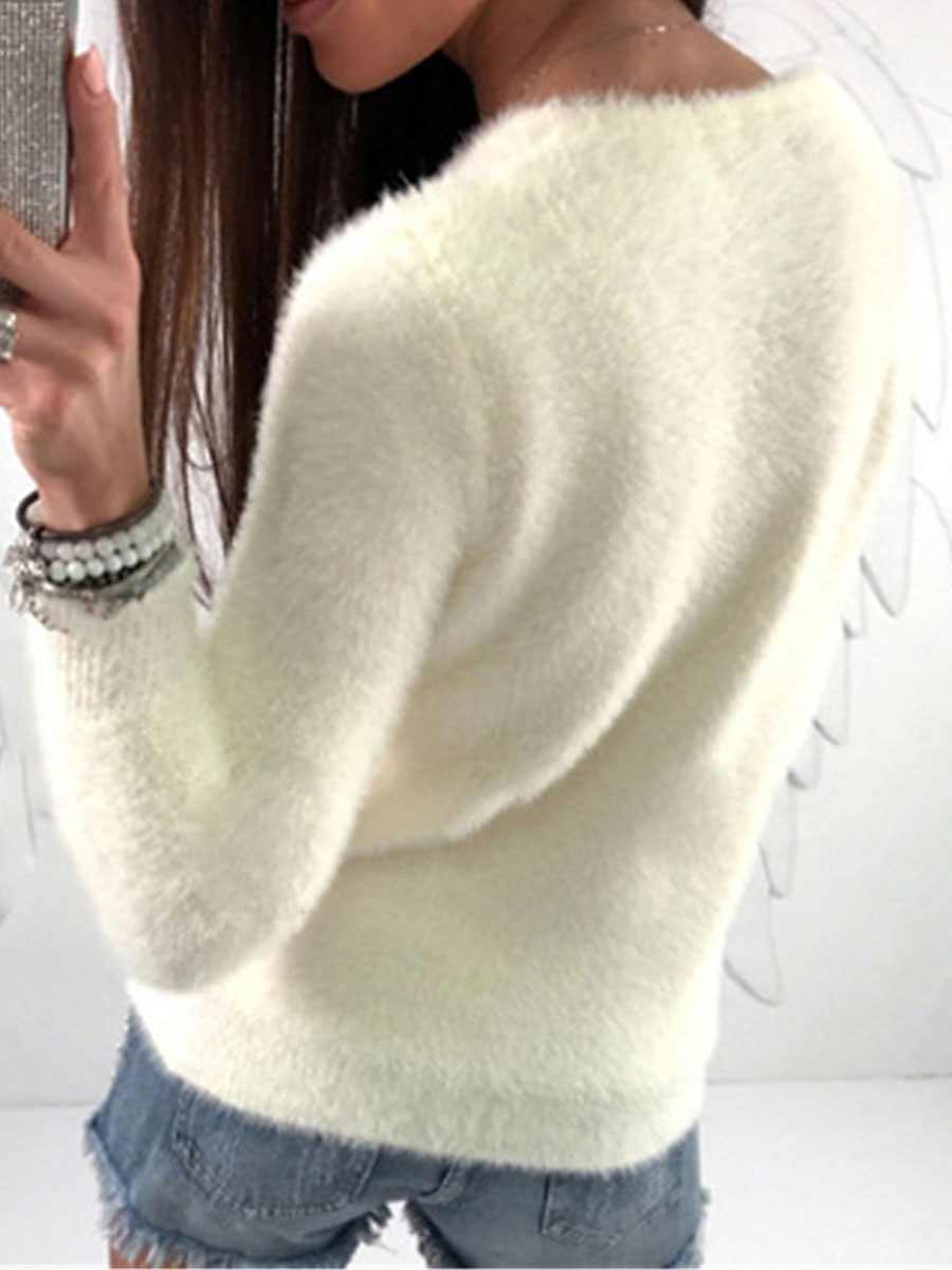 Dame Pullover genser Stilfull Fritid Myk Helfarge Riflet Crew-hals Perler Langermet Vanlige topper Strikke utendørs Daglig Ut på byen Svart Hvit Høst Vinter 2025 - $27.99 –P7