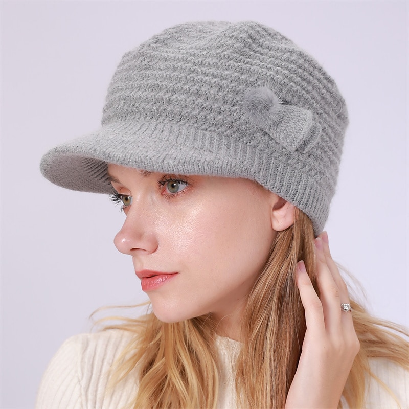 laço de chapéu de malha feminino & chapéu de inverno térmico com decoração de pompons e viseira de sol para exterior de 2025 por $21.99 –P10