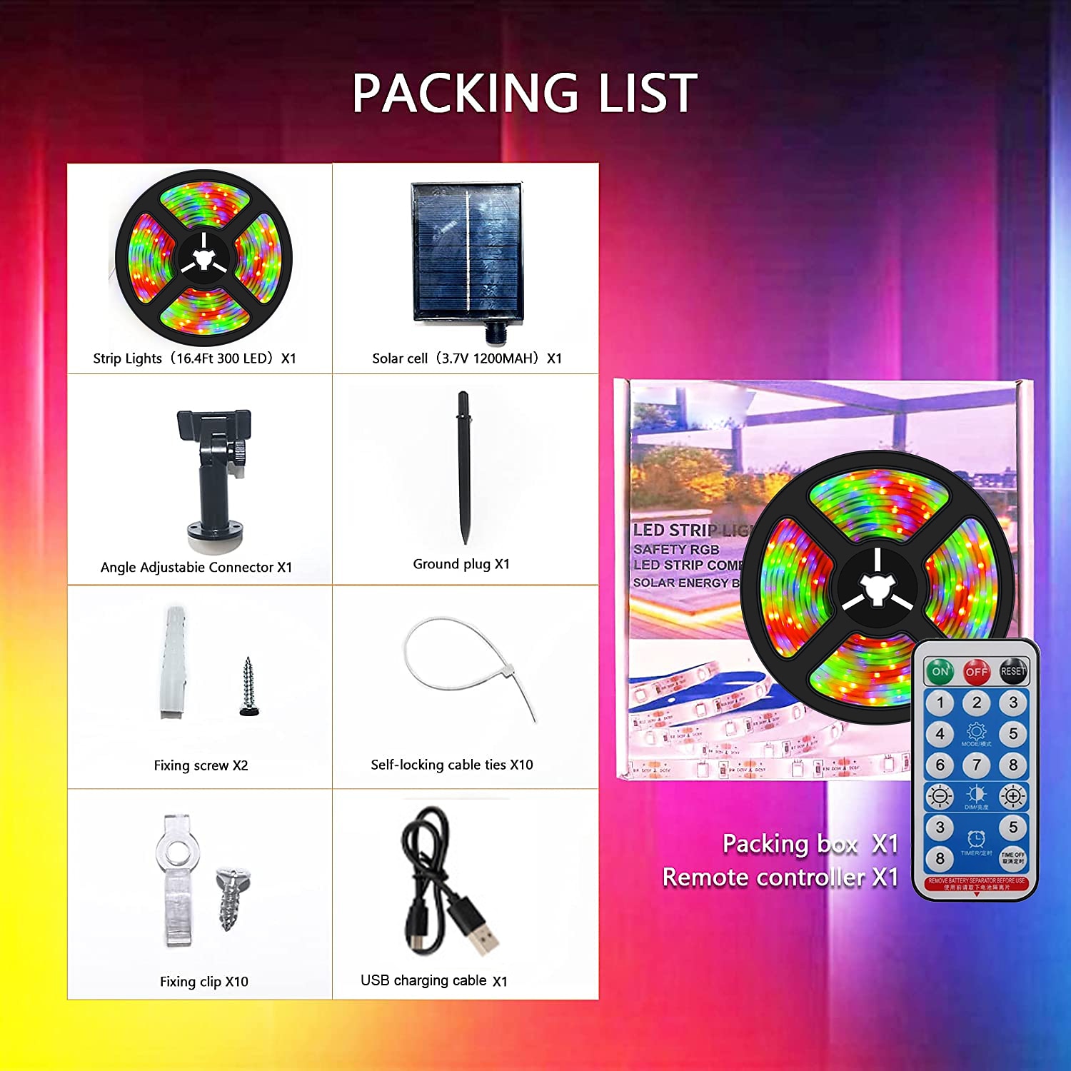 Halloween Christmas Neon Light with Solar LED Light with SMD2835 Remote Control 8-mode Color Changing USB Charging 1000mAh IP67 Waterproof Outdoor Decoration Automatic Timing 2025 - $18.99 –P1