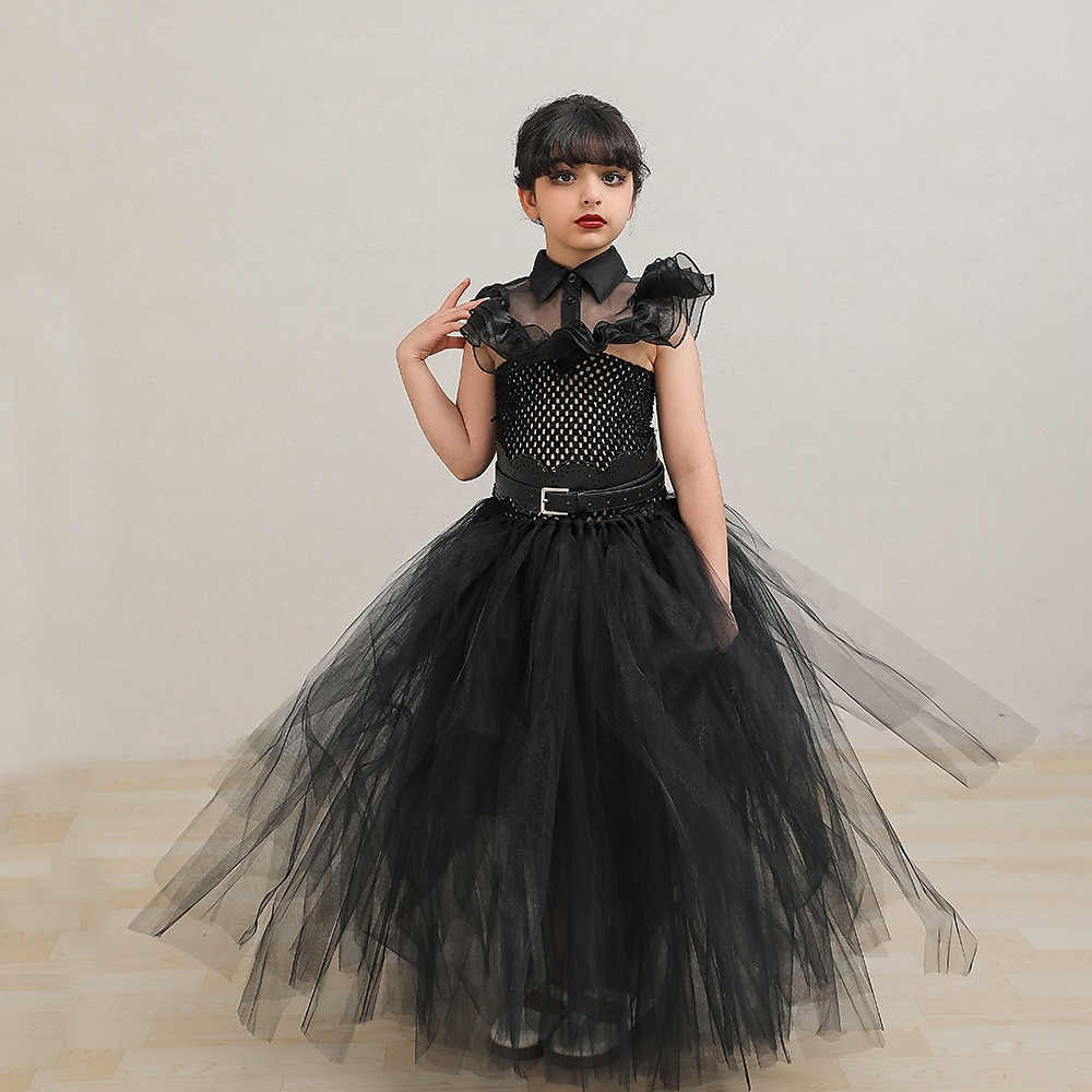 Středa Addams předvečer Všech svatých Šaty Cosplay kostým Sukénka cosplay Dětské Dívčí Karneval Plesová maškaráda Mardi Gras Výkon Párty předvečer Všech svatých Jednoduché Halloweenské kostýmy 2025 - $43.99 –P3
