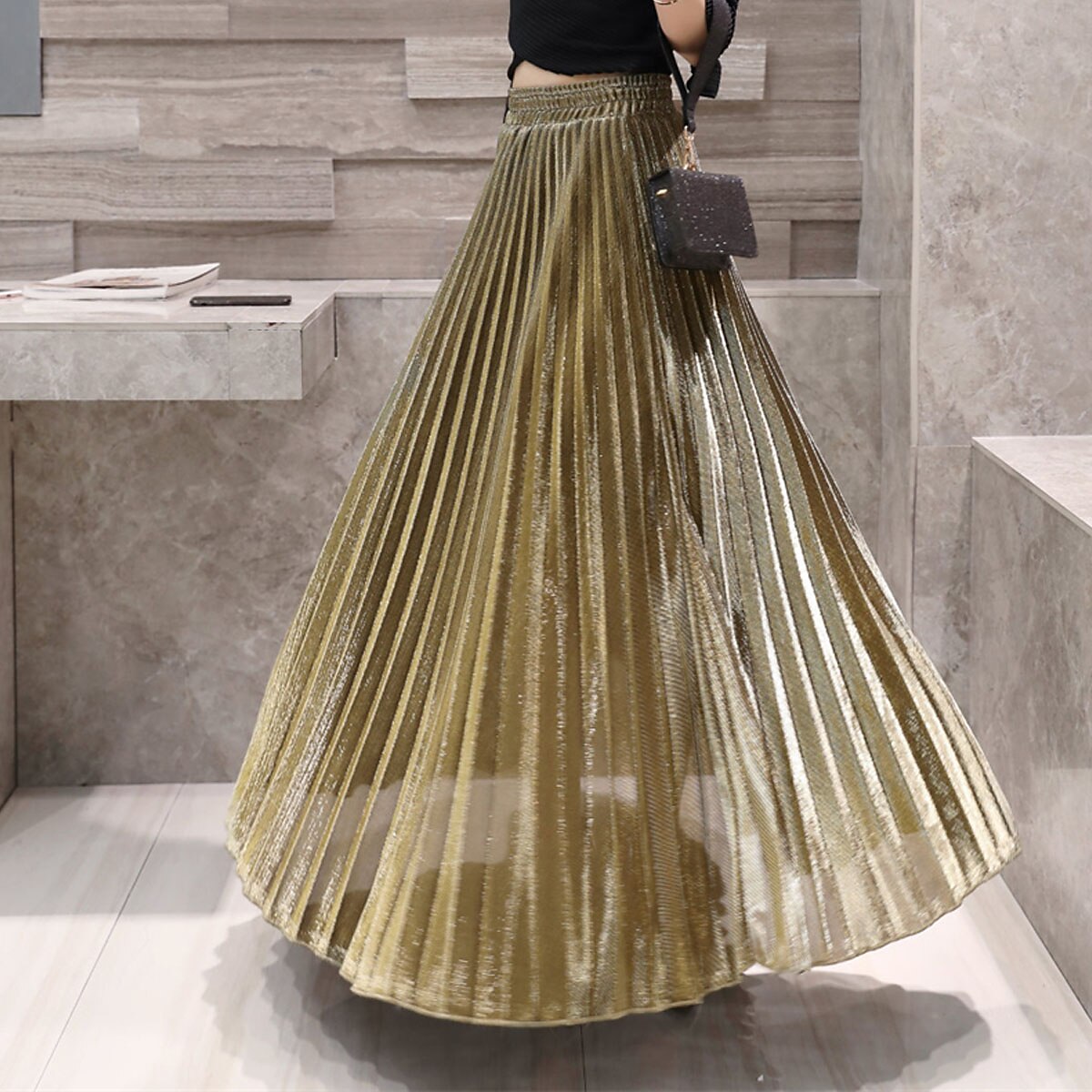 Pentru femei Fustă Linie A Leagăn Fusta lunga Elegant Modă Maxi Talie Înaltă Fuste Mată Plisată Stradă Zilnic Argintiu Roșu Vin Negru Auriu Iarnă Amestec Bumbac Catifea 2025 - $31.99 –P15