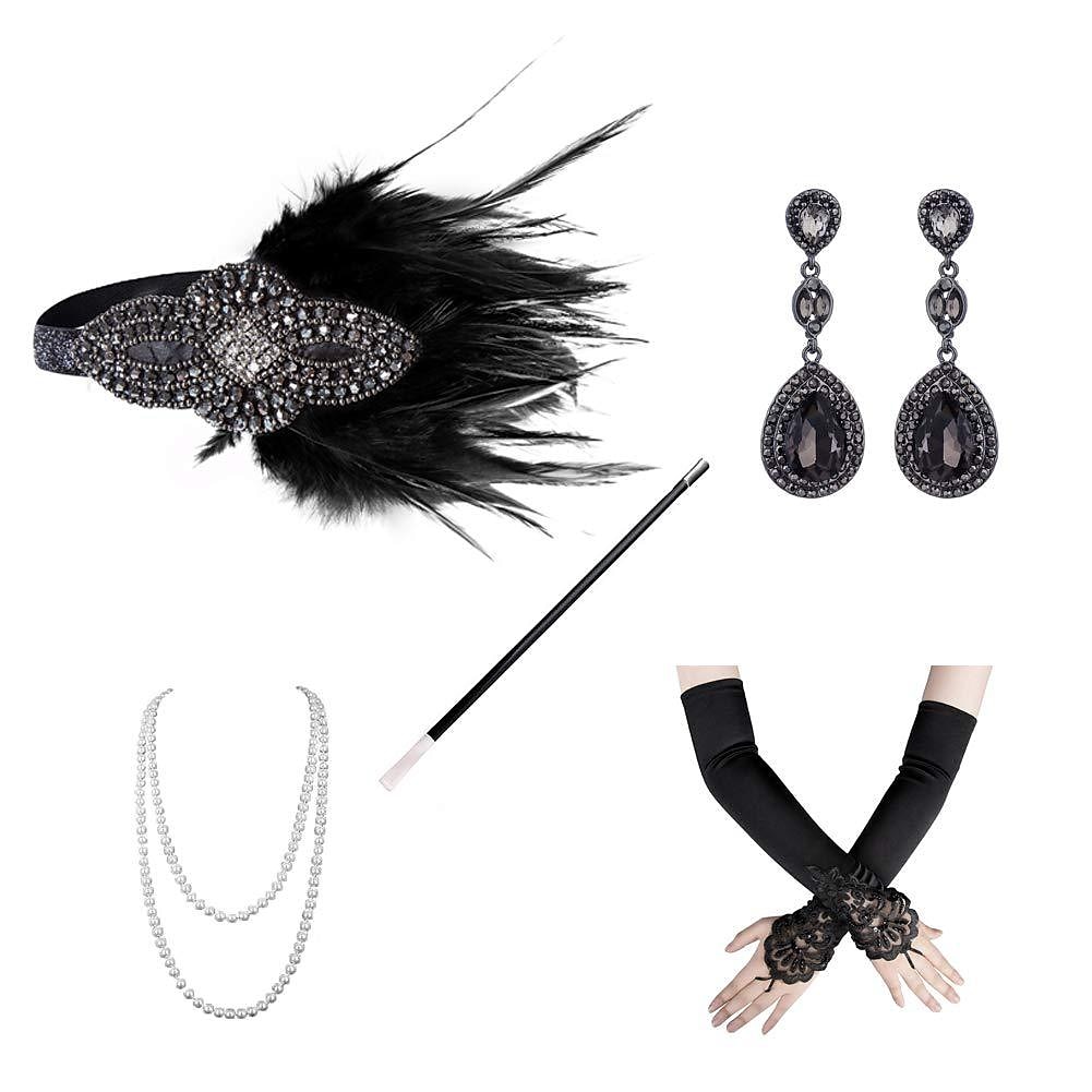 Zabytkowe 1920 roku Wielki Gatsby Opaska w stylu lat 20-tych Zestaw akcesoriów Czarleston Pióro Strój na bal maskowy Damskie Bal maskowy Wieczór panieński Festiwal Dla dorosłych Rękawiczki Opaska na 2026 - $28.54 –P4