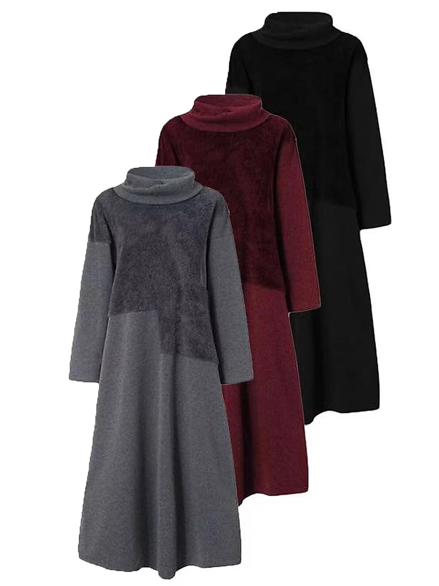 Robe casual Robe d'hiver Robe en coton et lin Femme robe longue Patchwork Fendu Extérieur du quotidien Sortie Actif Mode Col Roulé manche longue 2023 Ample Noir Gris M L XL XXL de 2025 ? $38.99 –P8
