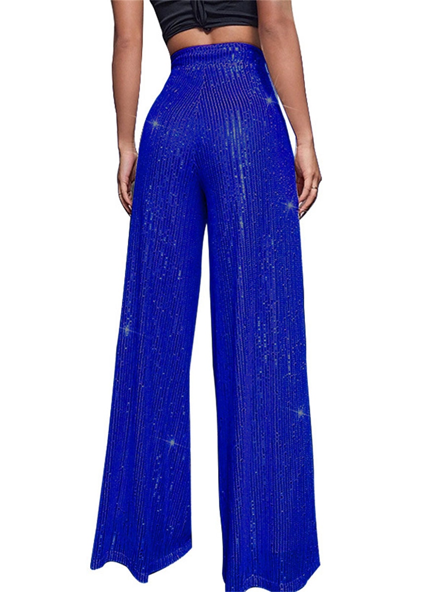 Women's Wide Leg Pants Trousers Sparkly Pants Elegant Fashion Sparkle Full Length High Waist Plain Sequins Comfy Micro-elastic Club Party Street Blue claret M beige Pink gold Summer Spring Regular Fit 2026 - $17.99 –P8