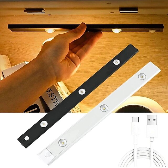 lumină de noapte cu led senzor de mișcare automată lumină led reîncărcabilă prin usb 3 culori reglare 20/30/40 cm 2/3 led pentru dulap de bucătărie iluminat canal scară 2025 - $19.99 –P2