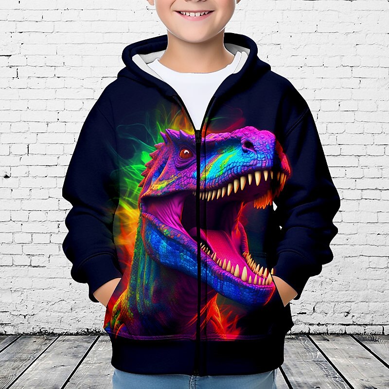 Pojkar 3D Dinosaurie Huvtröja Kappa Ytterkläder Långärmad 3D-tryck Höst Vinter Mode Streetwear Häftig Barn 3-12 år Utomhus Ledigt Dagligen Normal 2025 - $18.49 –P1