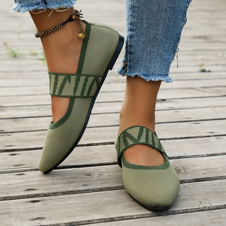 Women's Black Knit Mary Jane Flats – Pointed Toe Stretch Fabric Casual Shoes with Geometric Straps for Work, Travel & Daily Wear 2025 - $19.99 –P8