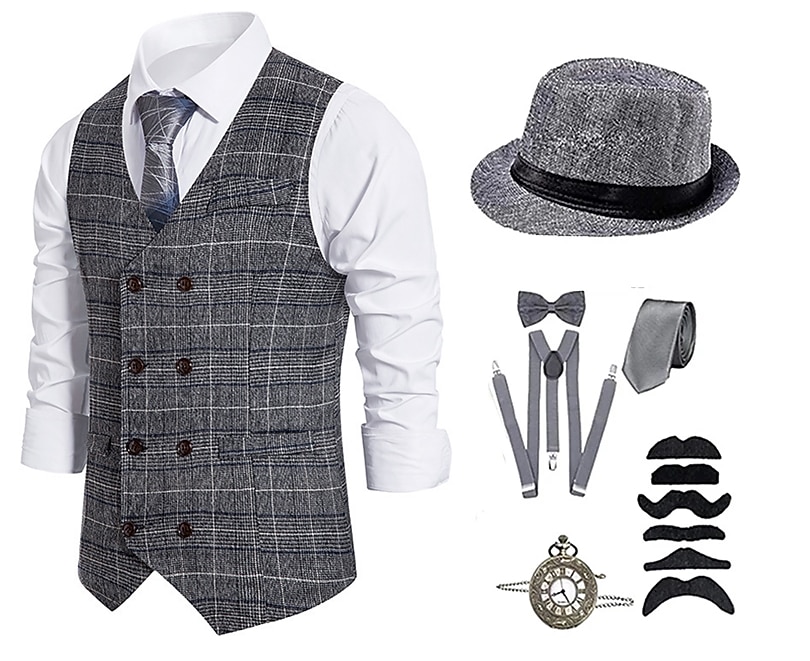 Anos 20 Retro Vintage Inspirado no vintage Roupa Festa a Fantasia Baile de Máscara Fantasias Xadrez Quadrados Sem Colarinho Fantasia Homens Dia Das Bruxas Carnaval Baile de Máscaras dia das Bruxas de 2026 por $50.99 –P3