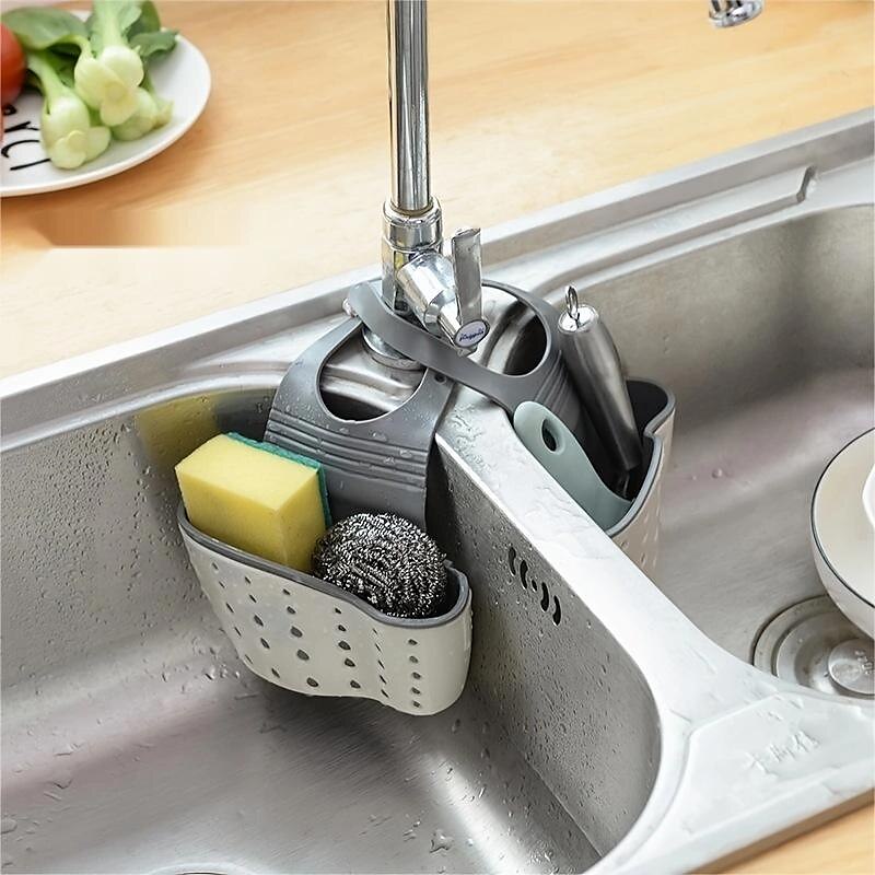 Suporte de esponja de pia multifuncional de 1 unidade com alça de ombro ajustável - bolsa suspensa, organize e drene sua esponja com facilidade - perfeito para cozinha e banheiro - utensílios de de 2025 por $8.99 –P4