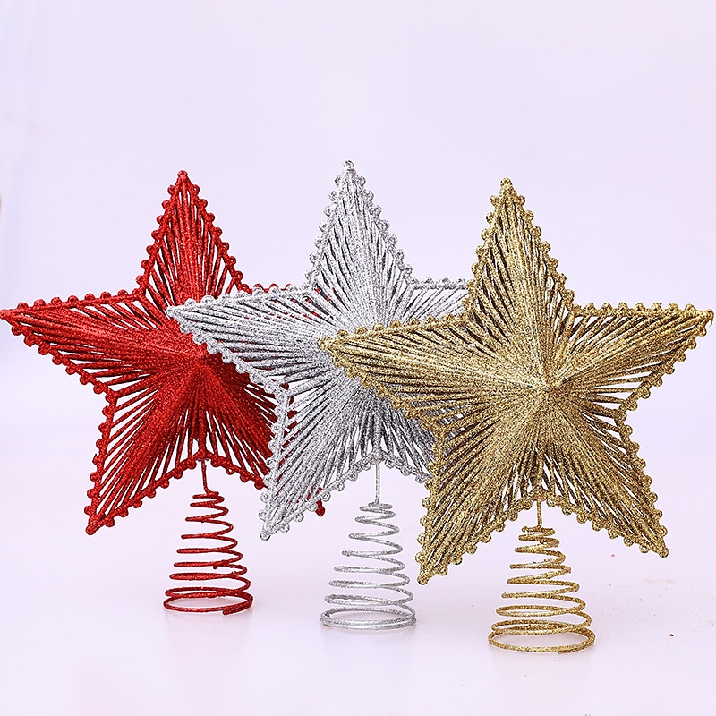 Stella puntale dell'albero di Natale, decorazione della parte superiore dell'albero, layout della scena della stella con la parte superiore dell'albero a grana dritta con paillettes, decorazione da del 2025 a $2.99 –P2