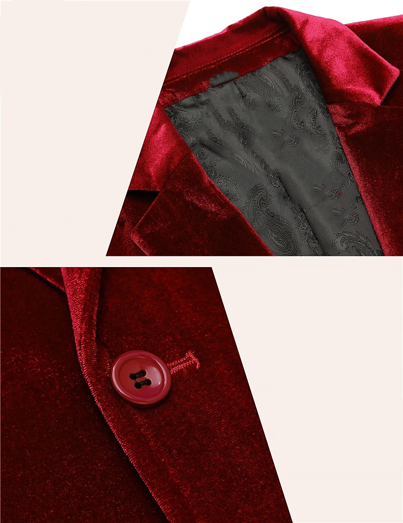 Men's Velvet Blazer Blazer Business Formal Evening Wedding Party Fashion Casual Spring &  Fall Polyester Plain Pocket Casual / Daily Single Breasted Two-button Blazer Black Red Blue Purple 2025 - $46.99 –P13