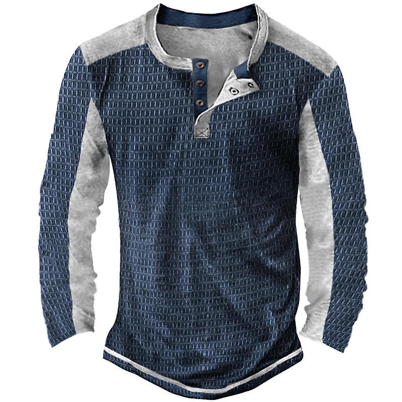 Per uomo Maglietta Waffle Maglietta con bottoni Maglietta Maglia Henley a nido d'ape Manica Lunga Henley Primavera & Autunno Blocco di colori Vintage Designer Essenziale Patchwork Vacanza Streetwear del 2025 a $23.99 –P3