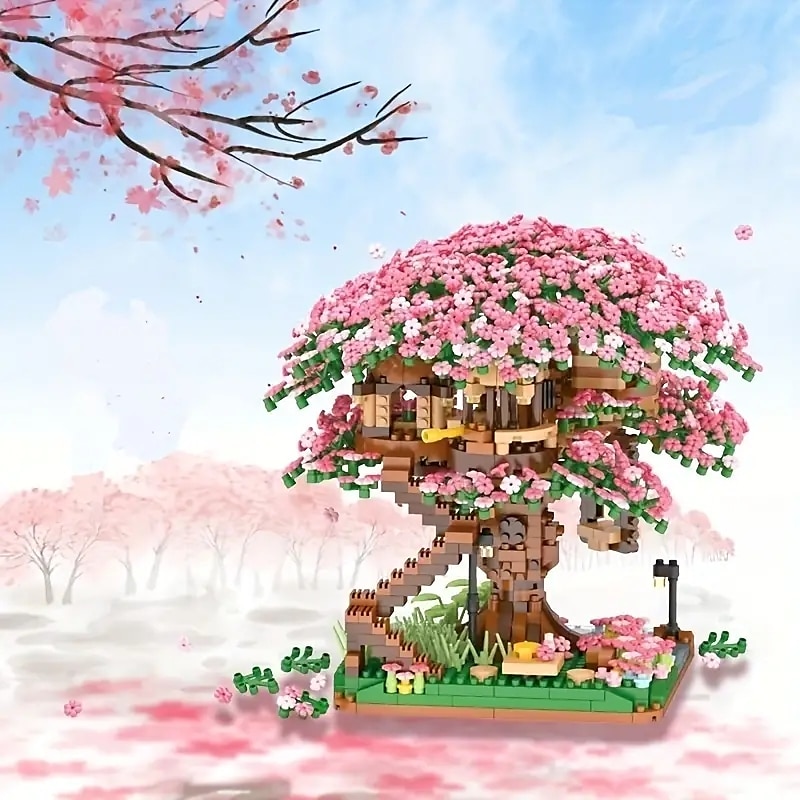 2028PCS Pink Sakura Tree House Building Blocks - Cherry Blossom DIYToys for Kids - Perfect Gift ldea! (Not Sets) 2025 - $41.99 –P5