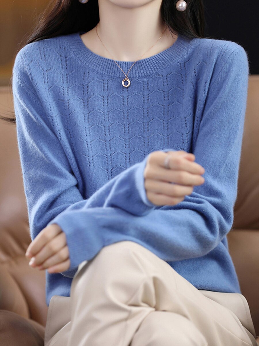 Dam Pullover tröja Mode Streetwear Ledigt Ensfärgat Ribbad Rund hals Stickat Långärmad Vanliga toppar Sticka Utomhus Hem Dagligen Körsbärsröd Räkor Rosa Höst Vinter 2025 - $27.99 –P11