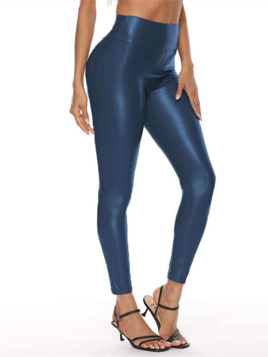 Women's Leggings Fashion Streetwear Sexy Ankle-Length High Waist Solid Color High Cut Windproof Soft Comfortable Micro-elastic Outdoor Party Street navy blue light dark green light black matte velvet 2025 - $22.99 –P22