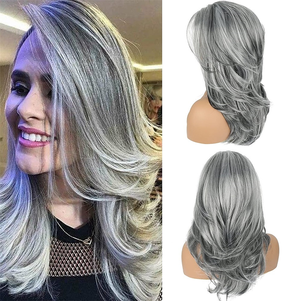 perruques grises longues couches pour femmes perruque ondulée argentée perruques de remplacement de cheveux d'aspect naturel perruque de cheveux synthétiques résistant à la chaleur pour une de 2025 ? $23.99 –P7