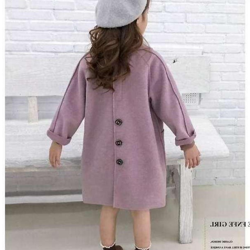 Barn Jente Ullfrakk Langermet Rosa Lilla Grå Helfarge Knapp Høst Vinter Daglig Skole 7-13 år 2025 - $48.99 –P6