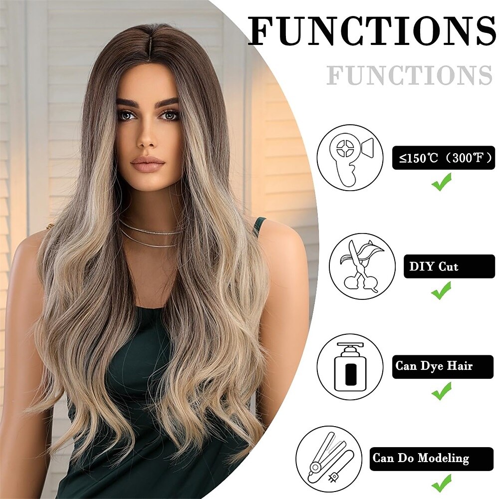 lange ombre wit blond golvend pruiken voor vrouwen natuurlijke synthetisch krullende pruik hittebestendige vezel pruiken voor dagelijks cosplay kerstfeest pruiken 2026 - $31.99 –P9