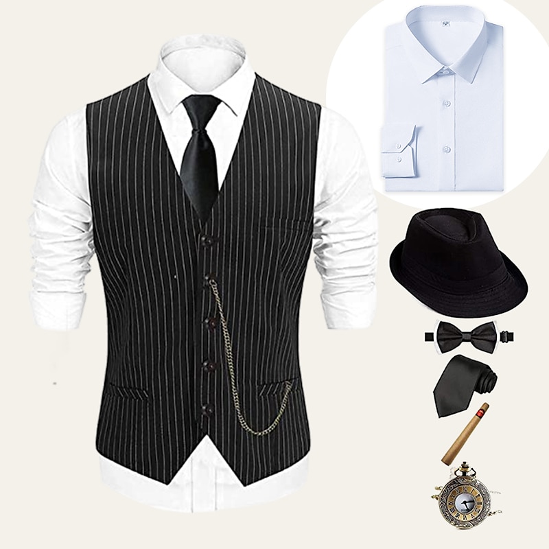 Retro Řvoucí 20s 20. léta 20. století Úbory Tričko Vesta Gentleman Gangster Pevná barva Běžný Pánské předvečer Všech svatých Karneval Nový rok Večírek Maturitní ples loučení se svobodou nevěsty 2025 - $56.99 –P1