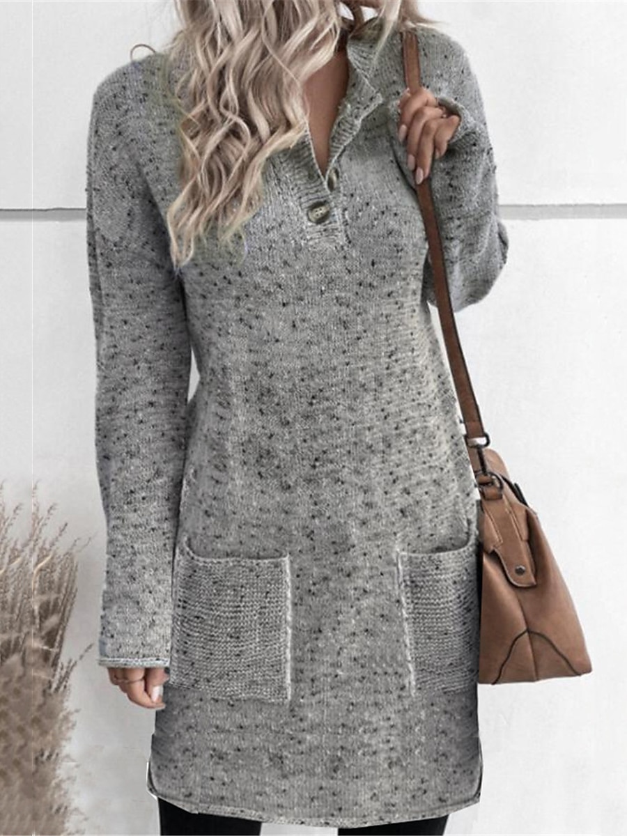 Women's Sweater Dress Jumper Dress Winter Dress Mini Dress Warm Pure Color Outdoor Casual Daily Going out Lapel Long Sleeve Pocket 2023 Regular Fit Gray S M L XL XXL 3XL 2023 - US $34.99 –P3