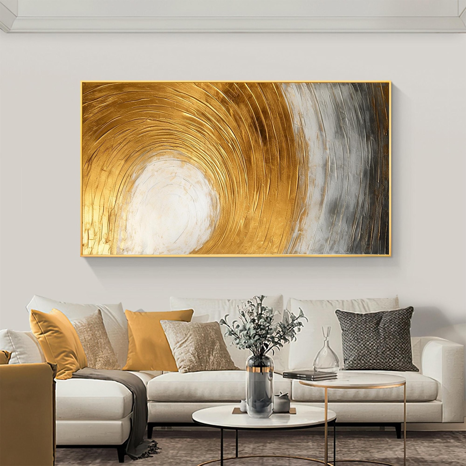 Handmade Oil Painting Canvas Wall Art Decor Original Skiing Gold Texture for Home Decor With Stretched Frame/Without Inner Frame Painting 2025 - $158.99 –P18