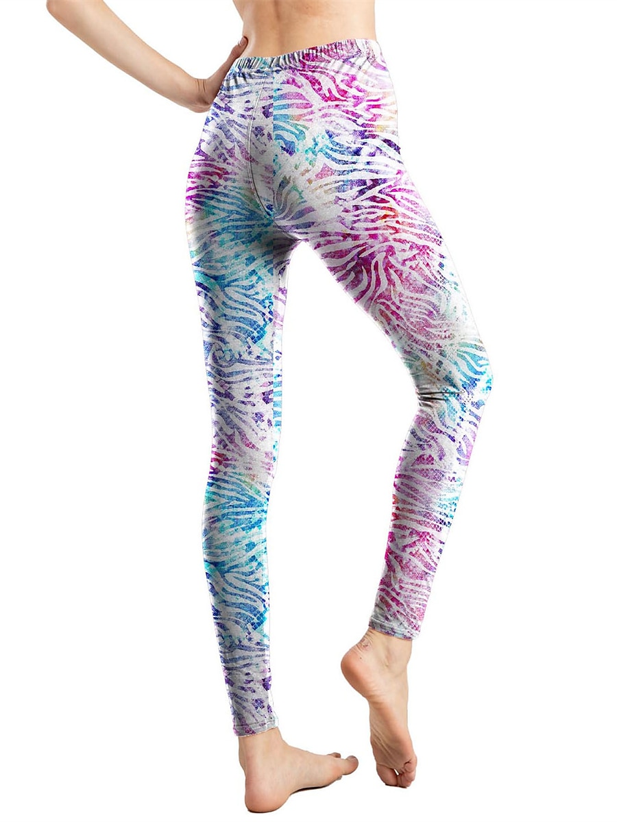Women's Leggings Active Fashion Full Length High Waist Leopard Gradient Snake Print Elastic Waist Print Breathable Soft Comfortable Micro-elastic Outdoor Vacation Home Leopard Print 0358 blue and 2025 - $13.99 –P9