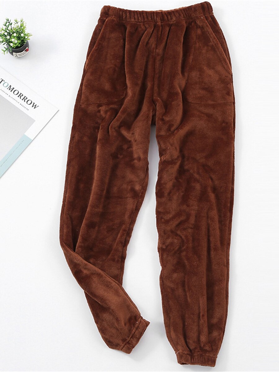 dam loungewear byxor prick enkel plysch fritidshem daglig semester flanell varm andningsbar byxa resår midja höst vinter hem outfits 2025 - $16.99 –P3