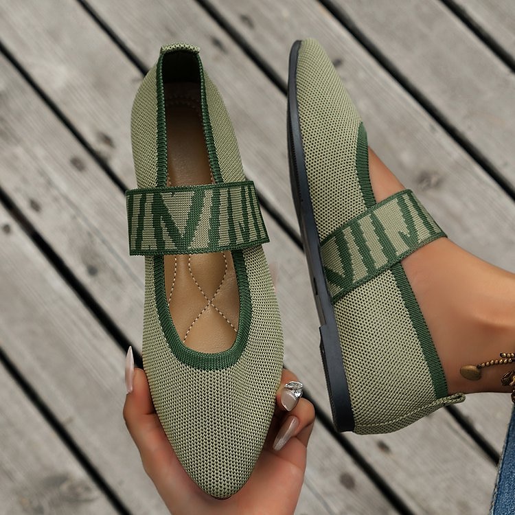 Women's Black Knit Mary Jane Flats – Pointed Toe Stretch Fabric Casual Shoes with Geometric Straps for Work, Travel & Daily Wear 2025 - $19.99 –P6