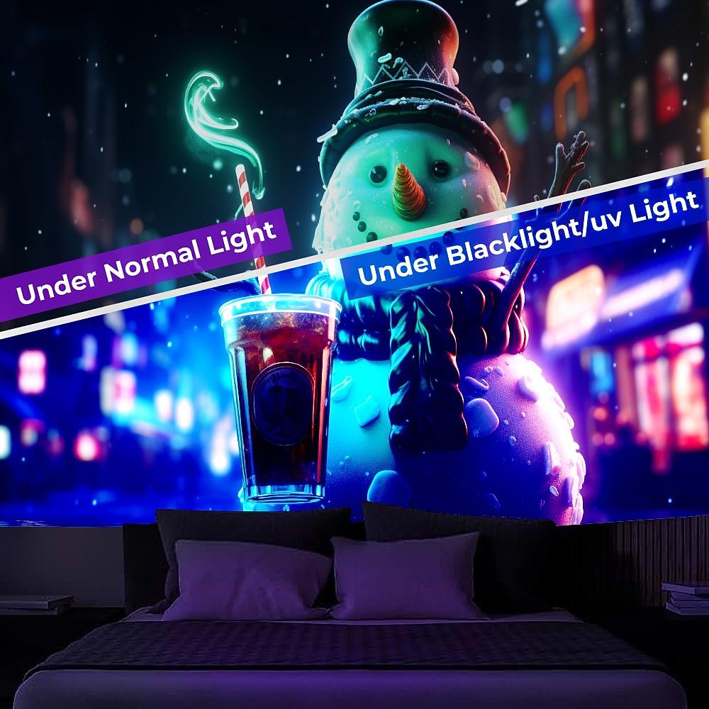 juldekorationer blacklight gobeläng uv reaktivt sken i mörkret snögubbe xmas trippy bar dimmigt hängande gobeläng väggkonst väggmålning för vardagsrum sovrum 2025 - $20.99 –P7