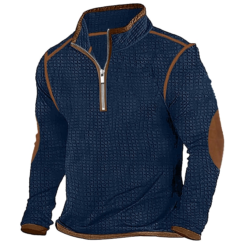 Men's Waffle Tee Waffle Shirt T Shirt Zip Half Shirt Long Sleeve Half Zip Spring &  Fall Color Block Vintage Designer Basic Patchwork Vacation Street Going out Black Navy Blue khaki Top Tee for Men 2025 - $22.99 –P3