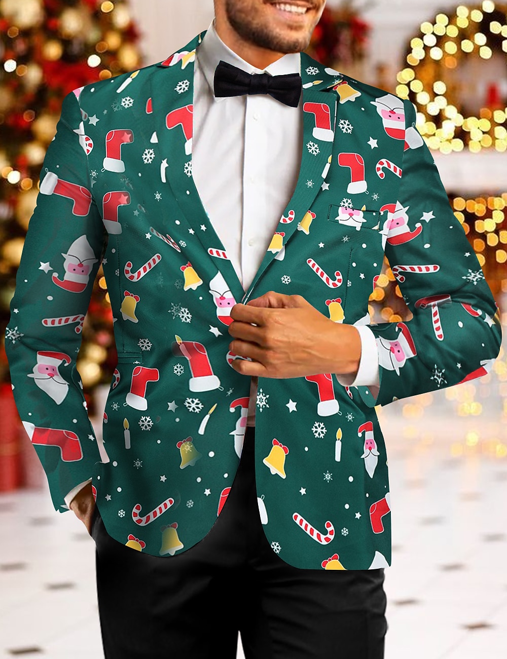 Men's Christmas Ugly Party Blazer Jacket Regular Tailored Fit Snowflake Printing Single Breasted One-button for Dinner Prom Holiday Plus Size Xmas 2023 2025 - $56.99 –P2