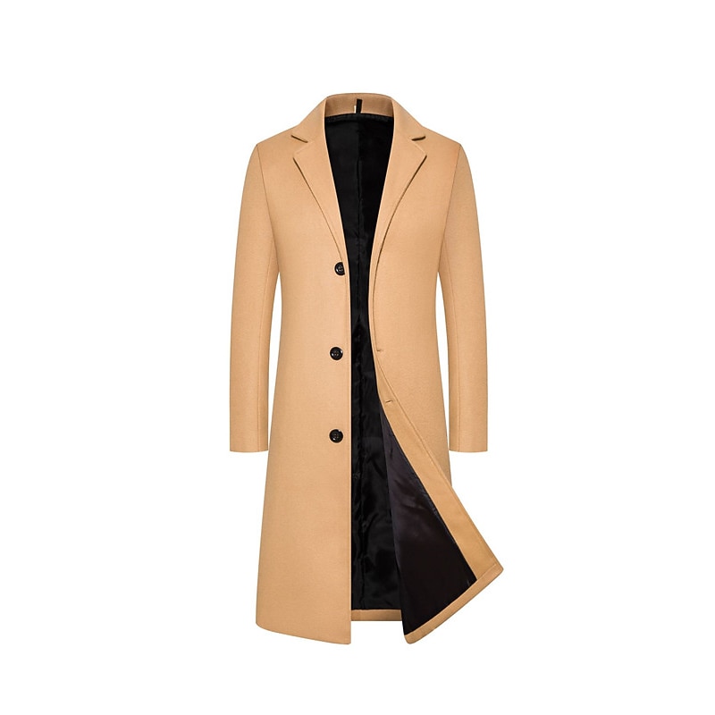Men's Winter Coat Overcoat Trench Coat Outdoor Daily Wear Fall & Winter Polyester Thermal Warm Windproof Outerwear Clothing Apparel Fashion Streetwear Plain Lapel Single Breasted 2026 - $66.99 –P2