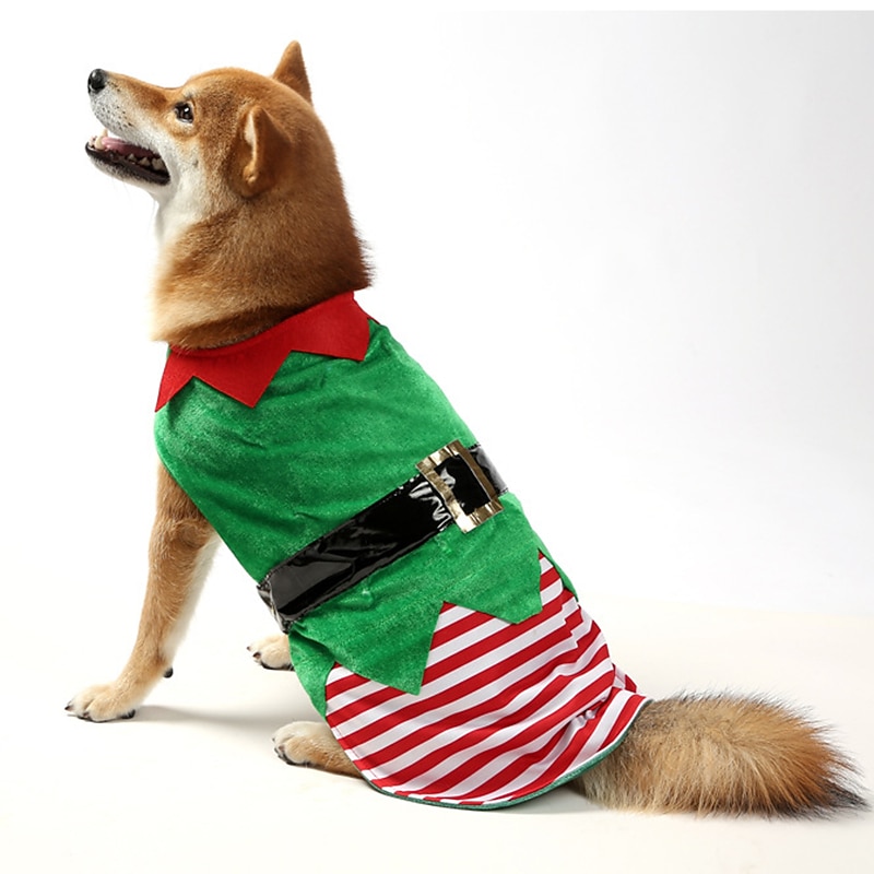 Zielony elf świąteczny wygodna ciepła w paski kamizelka na wesele przyjęcie uroczy świąteczny prezent dla psów 2025 - $17.49 –P4