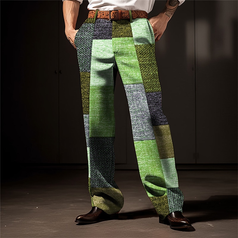 Rutig Geometri Affär Herr 3D-utskrift Byxor Utomhus Gata Klä till Jobbet Polyester Blå Purpur Orange S M L Hög Elasticitet Byxor 2025 - $29.99 –P2