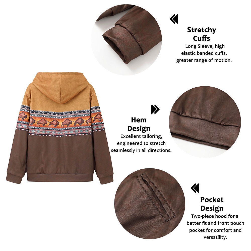 Men's Animal Color Block Hoodie Hoodies Sweatshirt Full Zip Hoodie Long Sleeve Hooded Sweatshirt Hooded Designer 3D Print Casual Daily Holiday Brown Brown 2 Zipper Print Winter Designer 2025 - $49.99 –P2