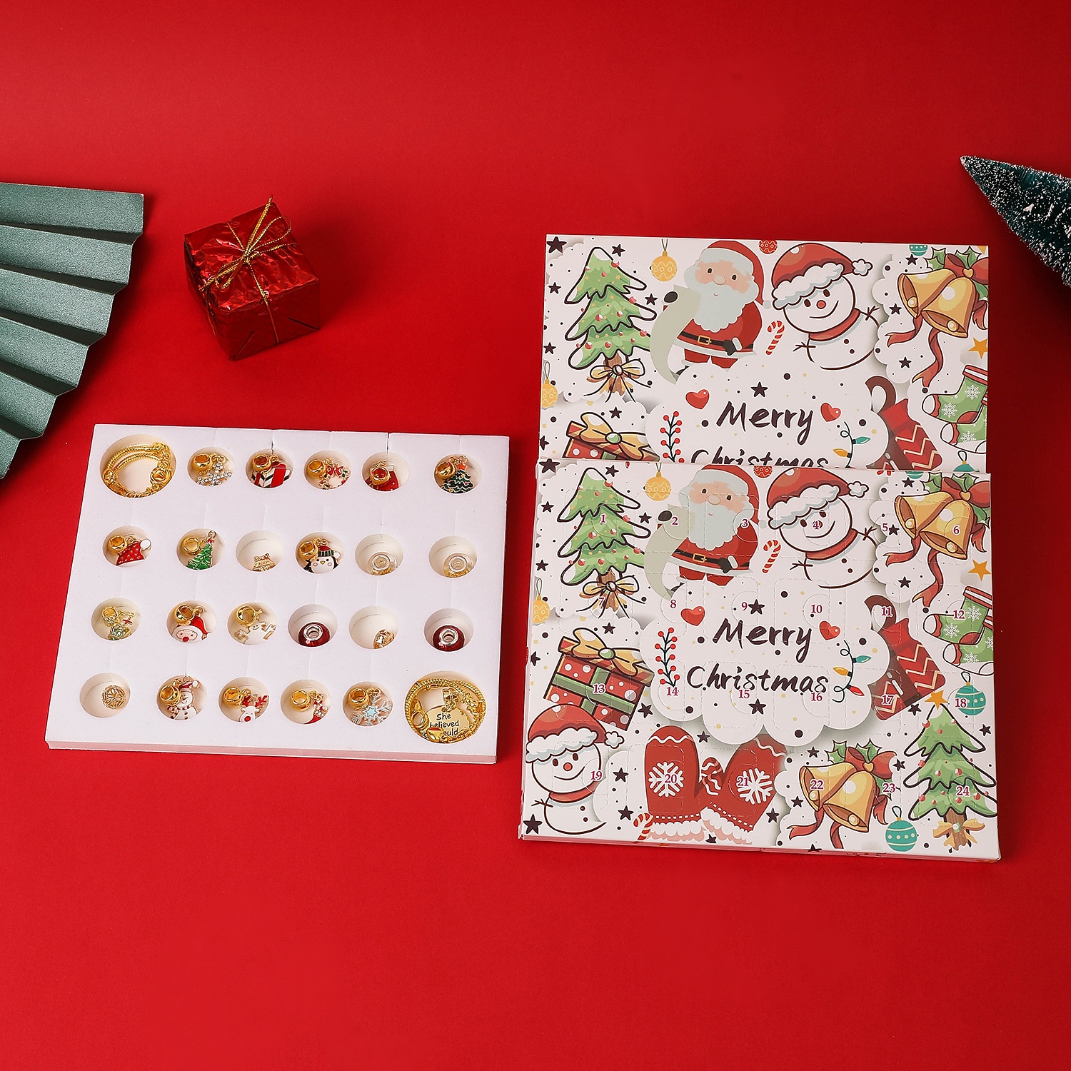 Weihnachts-Adventskalender, Countdown-Kalender, Geschenkbox-Set, Weihnachts-DIY-Perlen-Handschmuck, Advents-Christbaum-Armband-Geschenk, Weihnachtsgeschenk 2025 - $21.99 –P5