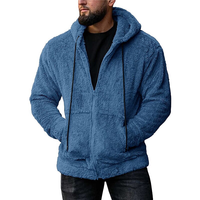 Homens Moletom Full Zip Hoodie Casaco com capuz Fuzzy Sherpa Preto Verde Tropa Azul Cinzento Com Capuz Tecido Bolsos Desportos e Ar livre Diário Feriado Roupa de rua Legal Casual Outono & inverno de 2025 por $22.99 –P1