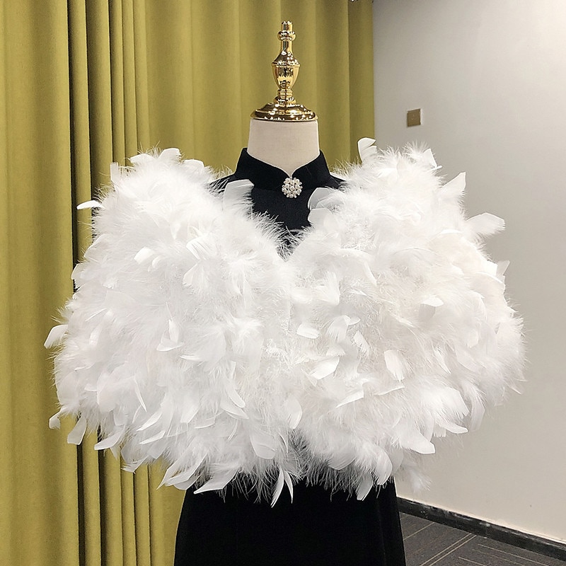 Witte Nepbont Wraps Sjaals Bolero Bruid Wraps Dames Elegante  Luxueuze Houd Warm Mouwloze Nepbont Bruiloft Wraps Met Veren  Bont Voor Formele Winterjurk om indruk te maken 2025 - $82.99 –P1