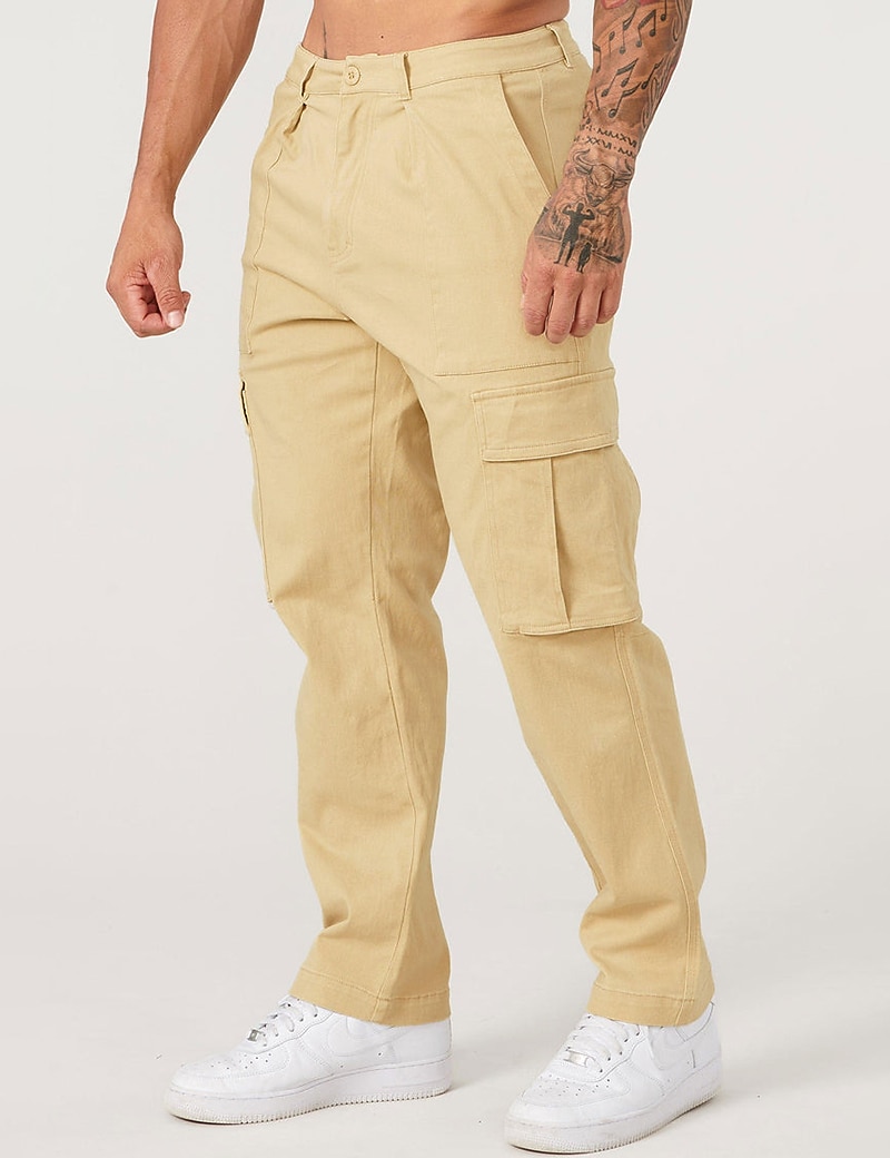 Муж. Брюки карго Брюки-карго Карман Полотняное плетение Комфорт Дышащий на открытом воздухе Повседневные На выход Мода На каждый день Черный Военно-зеленный 2026 - $36.99 –P4