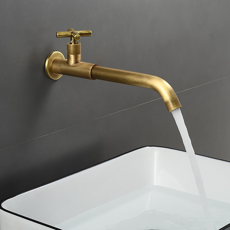Wall Mounted Bathroom Sink Faucet, Brass Constructed Single Handle One Hole Long Reversible Spout Bath Mixer Taps for Bathroom Sink Tall Vessel in Black Chrome Antique Brass Silver 2025 - $77.99 –P9