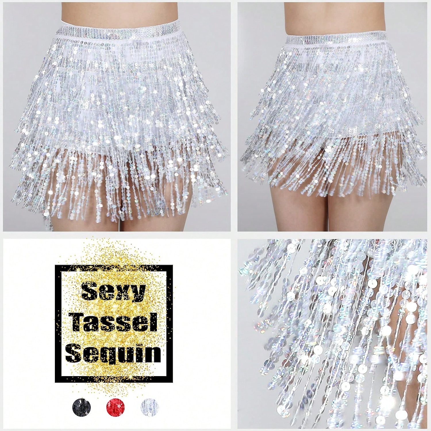 Women Sequin Hip Skirt Fringe Tassel Wrap Scarf Party Rave Festival Outfit Halloween Belly Dance Costume Party Club 2025 - $27.99 –P5