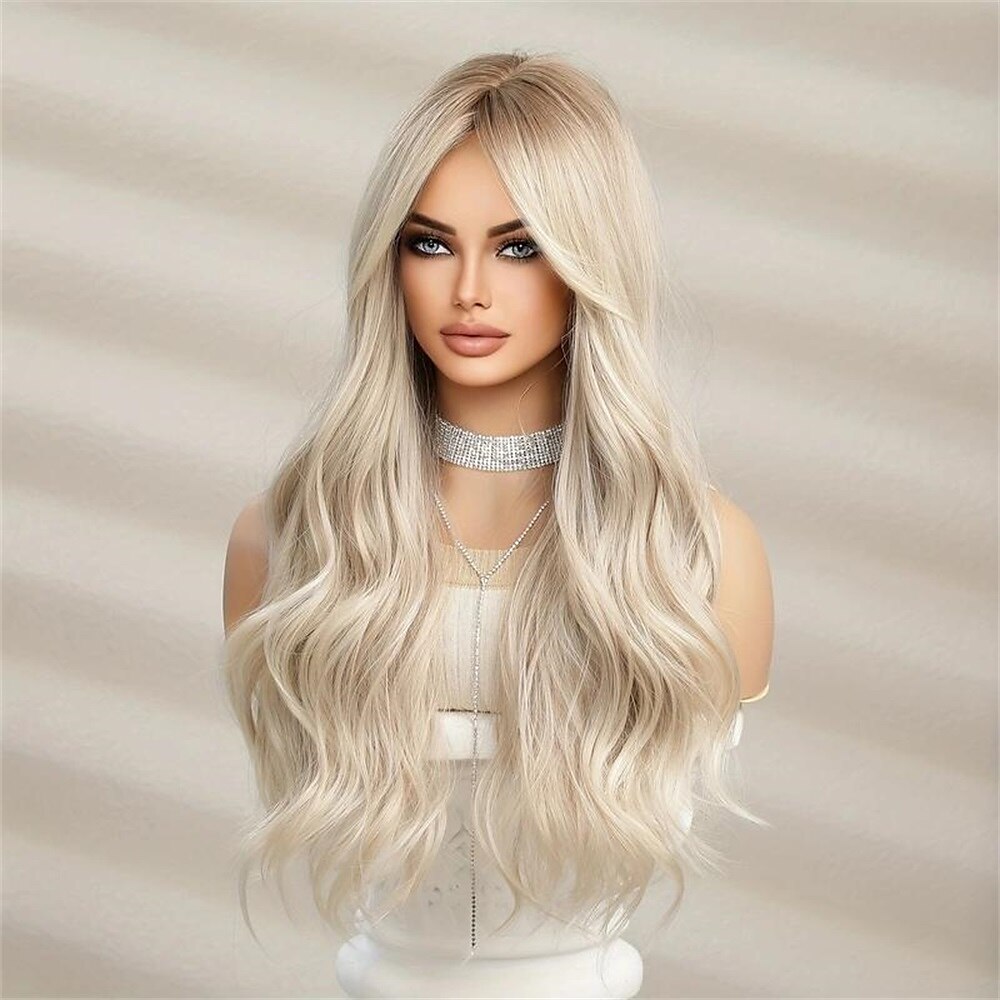 synthetische pruik krullend middendeel pruik lang blond synthetisch haar dames modieus ontwerp natuurlijk gemakkelijk mee te nemen blonde kerstfeestpruiken 2025 - $20.99 –P4