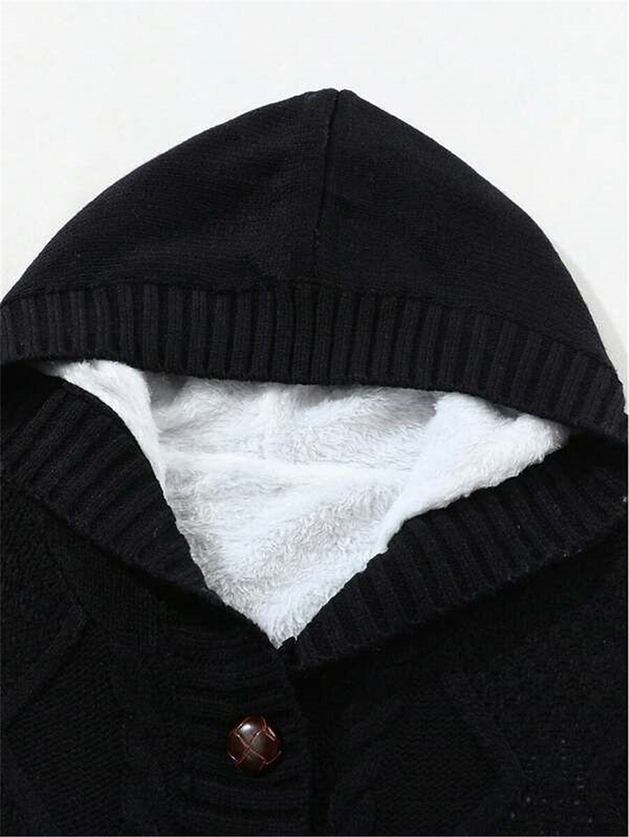 Women's Cardigan Cable Knit Sweater Hooded Cable Knit Acrylic Button Pocket Knitted Fall Winter Regular Outdoor Daily Going out Stylish Casual Soft Long Sleeve Pure Color Black Dark Gray S M L 2023 - US $54.99 –P6
